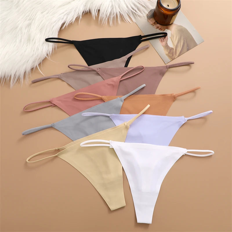 FINETOO 3PCS Women Seamless Thongs Sexy Low Waist Bikini Panties Female Traceless Underpants Ladies Solid Color T-back XS-XL