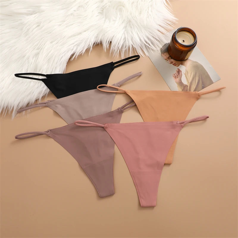 FINETOO 3PCS Women Seamless Thongs Sexy Low Waist Bikini Panties Female Traceless Underpants Ladies Solid Color T-back XS-XL