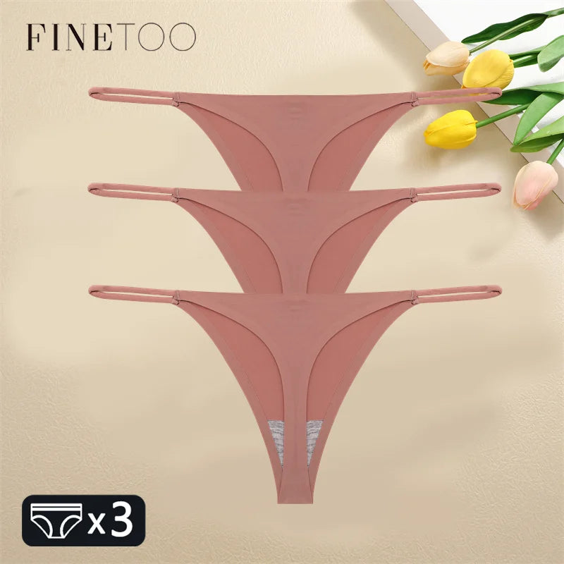 FINETOO 3PCS Women Seamless Thongs Sexy Low Waist Bikini Panties Female Traceless Underpants Ladies Solid Color T-back XS-XL