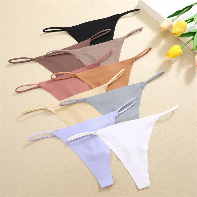 FINETOO 3PCS Women Seamless Thongs Sexy Low Waist Bikini Panties Female Traceless Underpants Ladies Solid Color T-back XS-XL