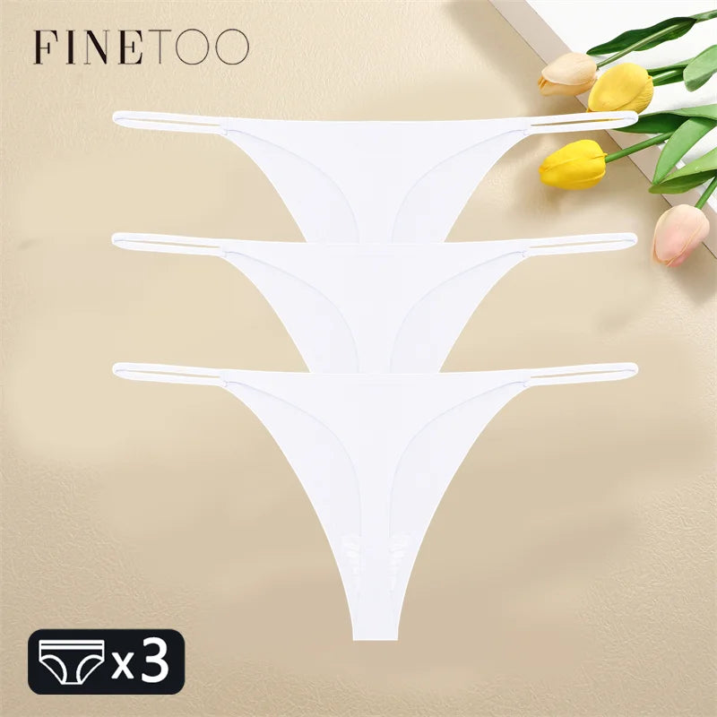 FINETOO 3PCS Women Seamless Thongs Sexy Low Waist Bikini Panties Female Traceless Underpants Ladies Solid Color T-back XS-XL