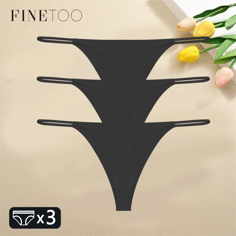 FINETOO 3PCS Women Seamless Thongs Sexy Low Waist Bikini Panties Female Traceless Underpants Ladies Solid Color T-back XS-XL