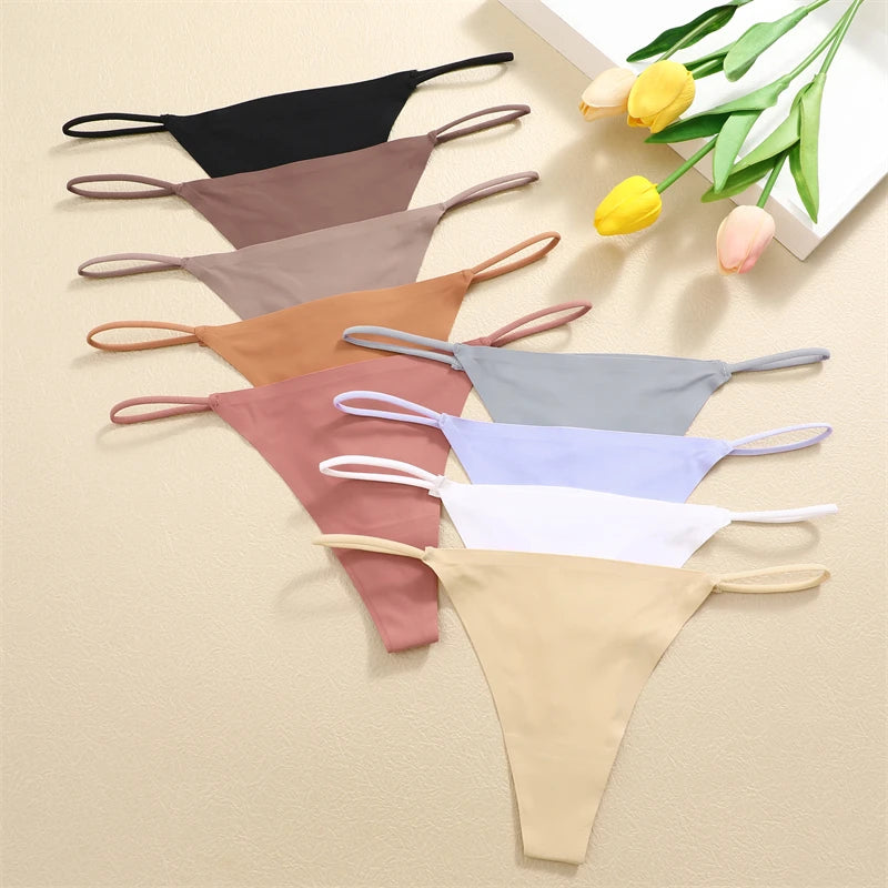 FINETOO 3PCS Women Seamless Thongs Sexy Low Waist Bikini Panties Female Traceless Underpants Ladies Solid Color T-back XS-XL