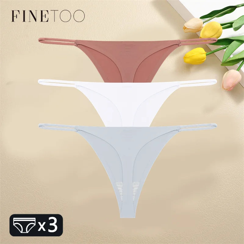 FINETOO 3PCS Women Seamless Thongs Sexy Low Waist Bikini Panties Female Traceless Underpants Ladies Solid Color T-back XS-XL